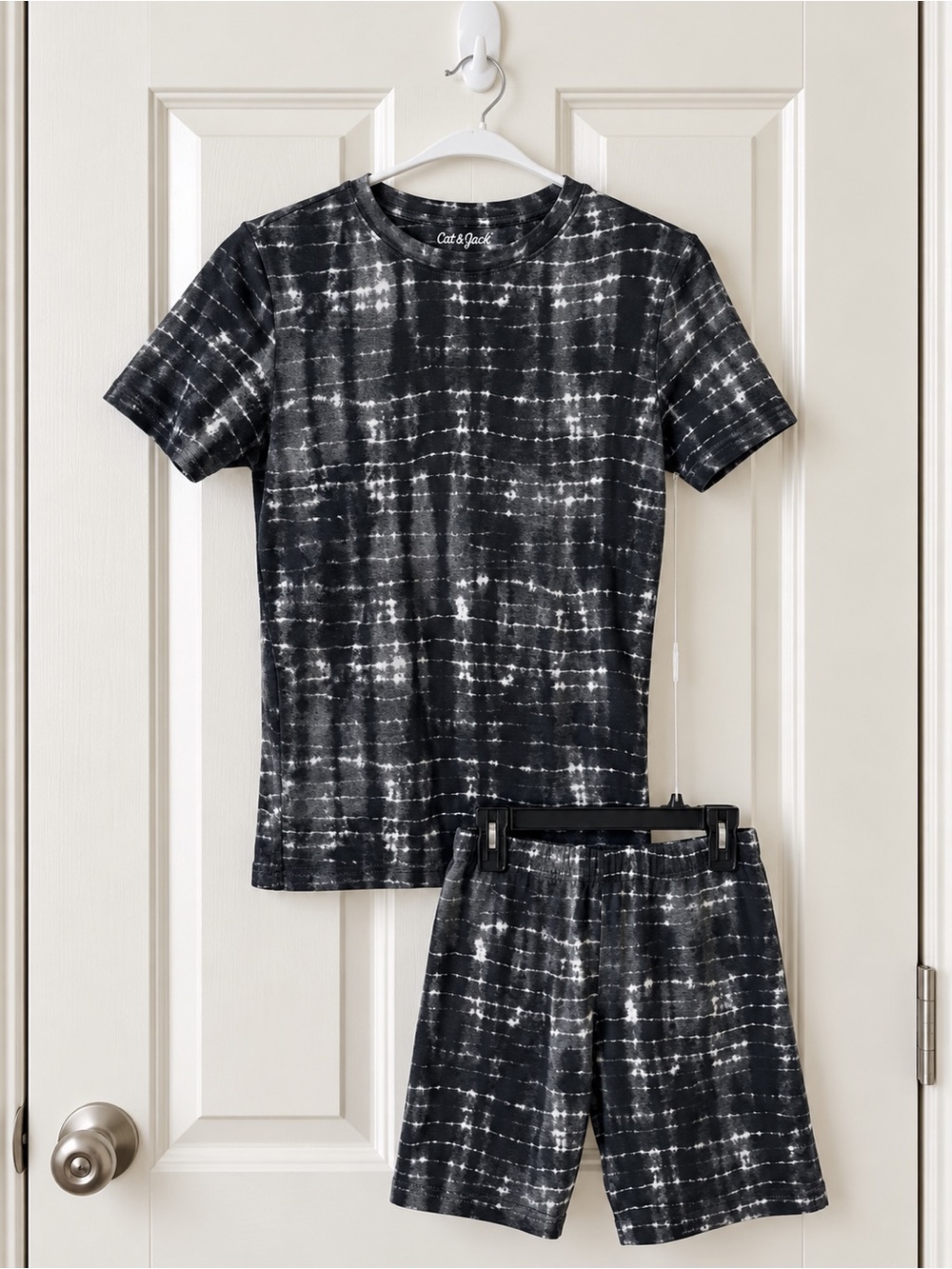 Cat & Jack Tie-Dye Pajama Set Size 14 Black Gray Snug Fit Shorts New